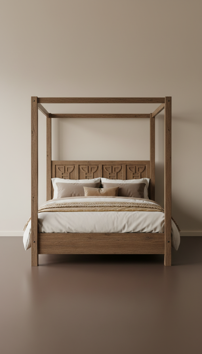 Aged oak canopy bed