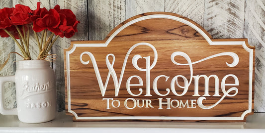 Welcome Home Plaque - Teak White